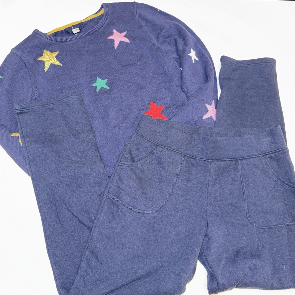 Jules Crewneck Sweater with Stars & Sweatpants Size 10-12 Girls Blue